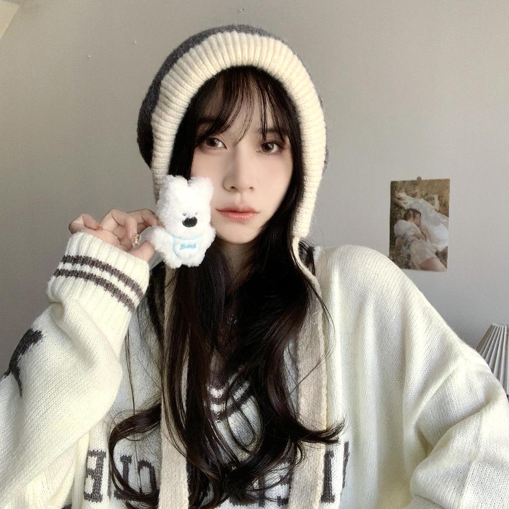 Women's Korean Style Wool Knit Ear Protection Hat - Winter Warm Lace-Up