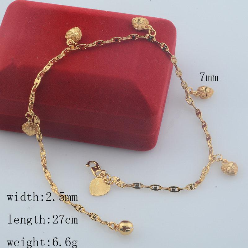 Women Yellow Gold Link Ball Heart Anklet Chain Jewelry