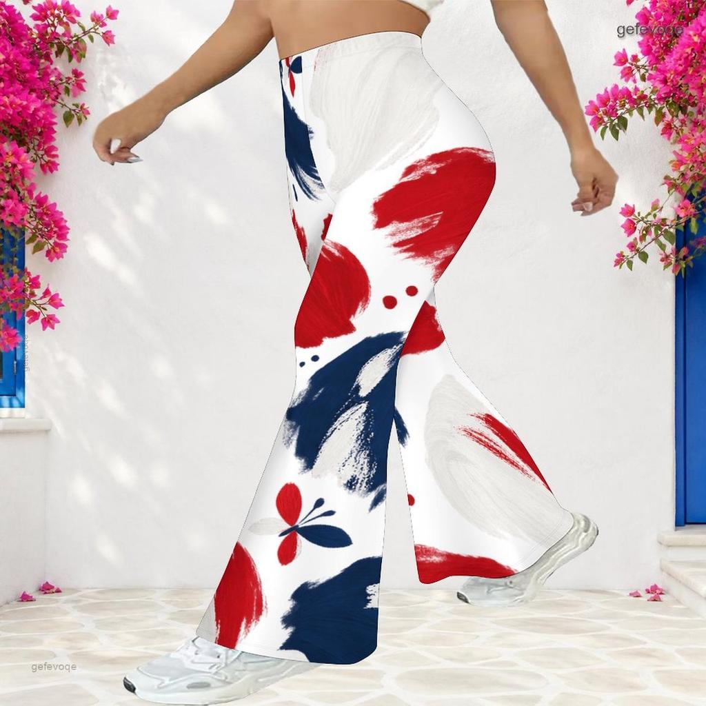 Women Plus Size High Waist Geometric Printed Full Length Flared Pants