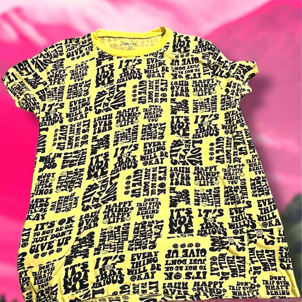 On Fire Unisex 3X Yellow Funny Sayings Graphic T-Shirt Short Sleeve 1970s Vibes S