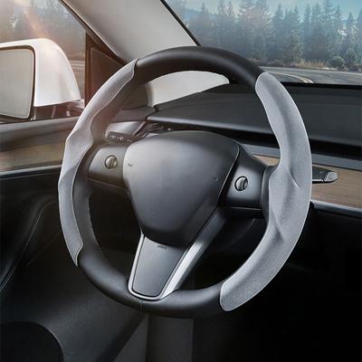 For Tesla Steering Wheel Cover Model 3/Y Suede Carbon Fiber Ultra-Thin Sweat-Absorbing Special Steering Wheel Cars Accessories