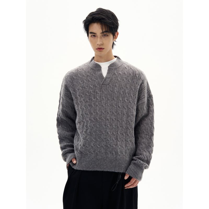 Kisko American Retro Twist Pattern Lazy V Neck Knitted Sweater for Men and Women, High-End Casual Work Clothing, Versatile Top