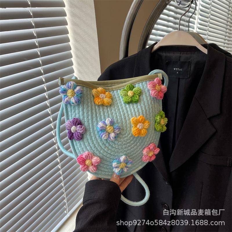 This Year's Popular Small Fresh Embroidery Woven Small Bag Women's 2025 New Trendy Foreign Shoulder Bag Crossbody Bag