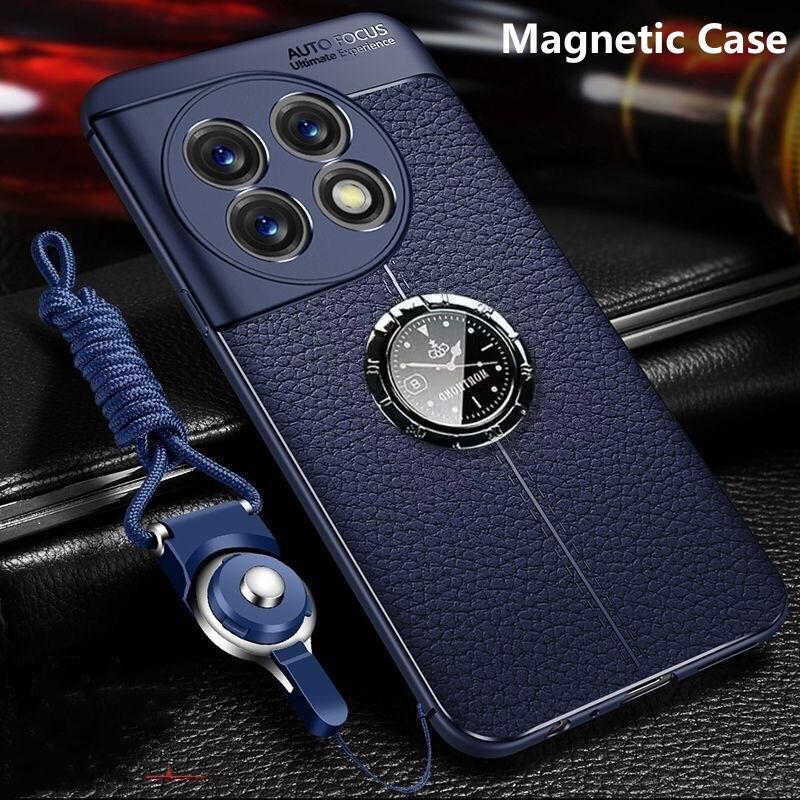 Magnetische Hülle für Oneplus 11 11R Ace 2 Pro 5G Halterungsring Handyhülle für One Plus ACE2 11 TPU Weiches Leder Stoßfester Bumper