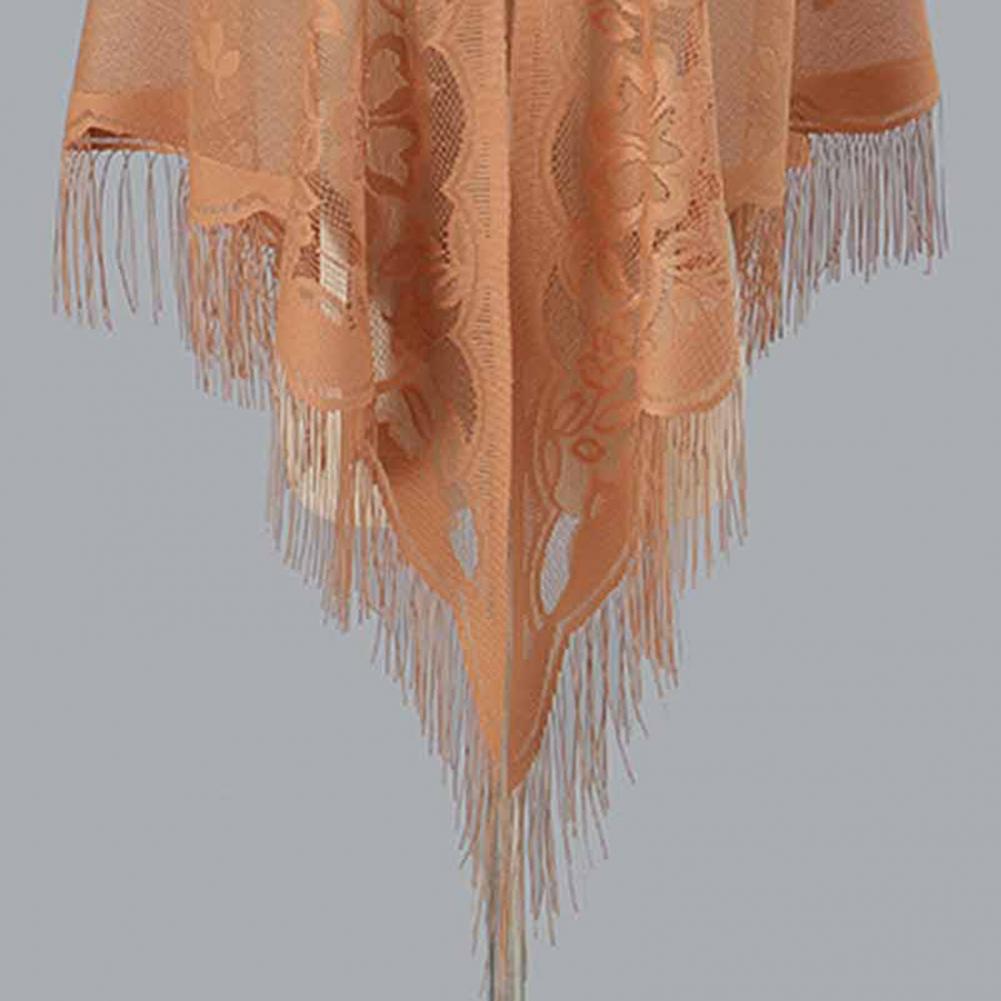 1116  Women Party Shawl Flower Embroidery Hollow Out Tassel See-through Solid Color Clothes Matching Cardigan Prom Scarf Lady