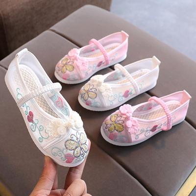 Hanfu işlemeli ayakkabılar kızlar antik stil el yapımı çocuk dans ayakkabıları Çin tarzı antik kostüm nakış ayakkabı çocuk ayakkabıları yaz