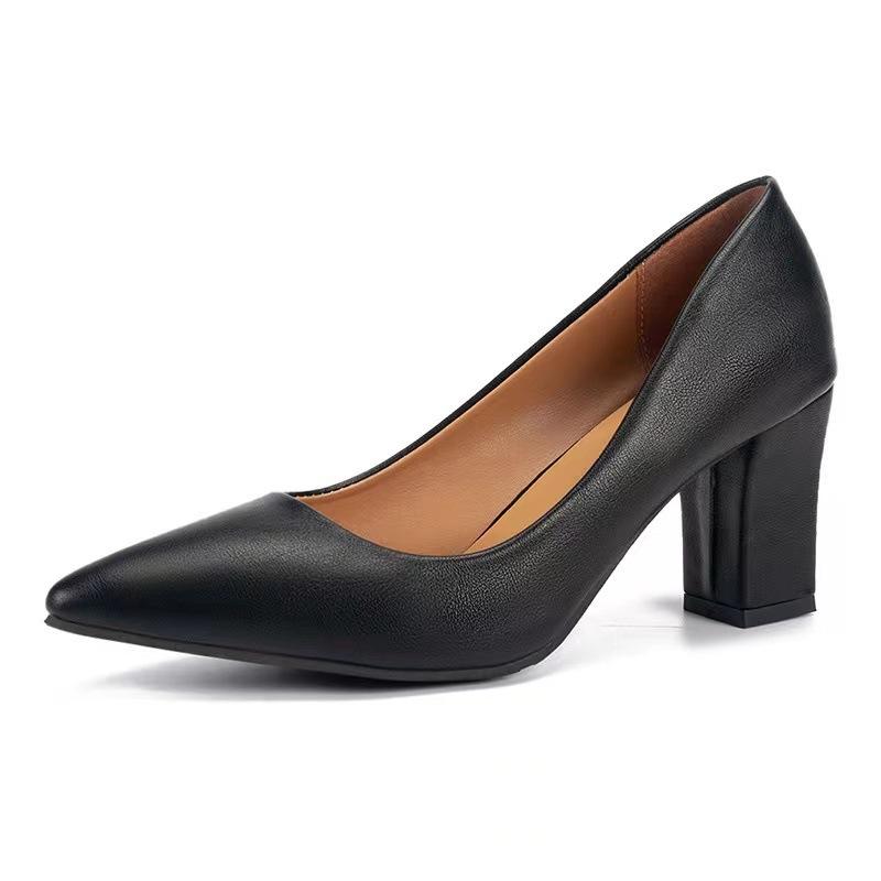 Mode Einzelne Schuhe Damen Dicke Ferse 2025 Herbst Neu Spitz Arbeitsschuhe Flacher Ausschnitt Pedal Koreanische Version Hohe Ferse Schlicht
