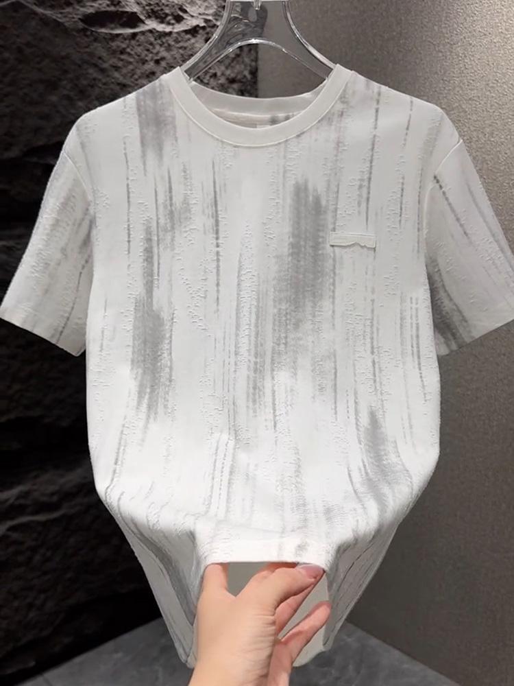 Men'S Casual T-Shirt Smudged And Scratched Trendy Short-Sleeved Korean Version Solid Color Micro-Elastic Fashion Short-Sleeved T-Shirt