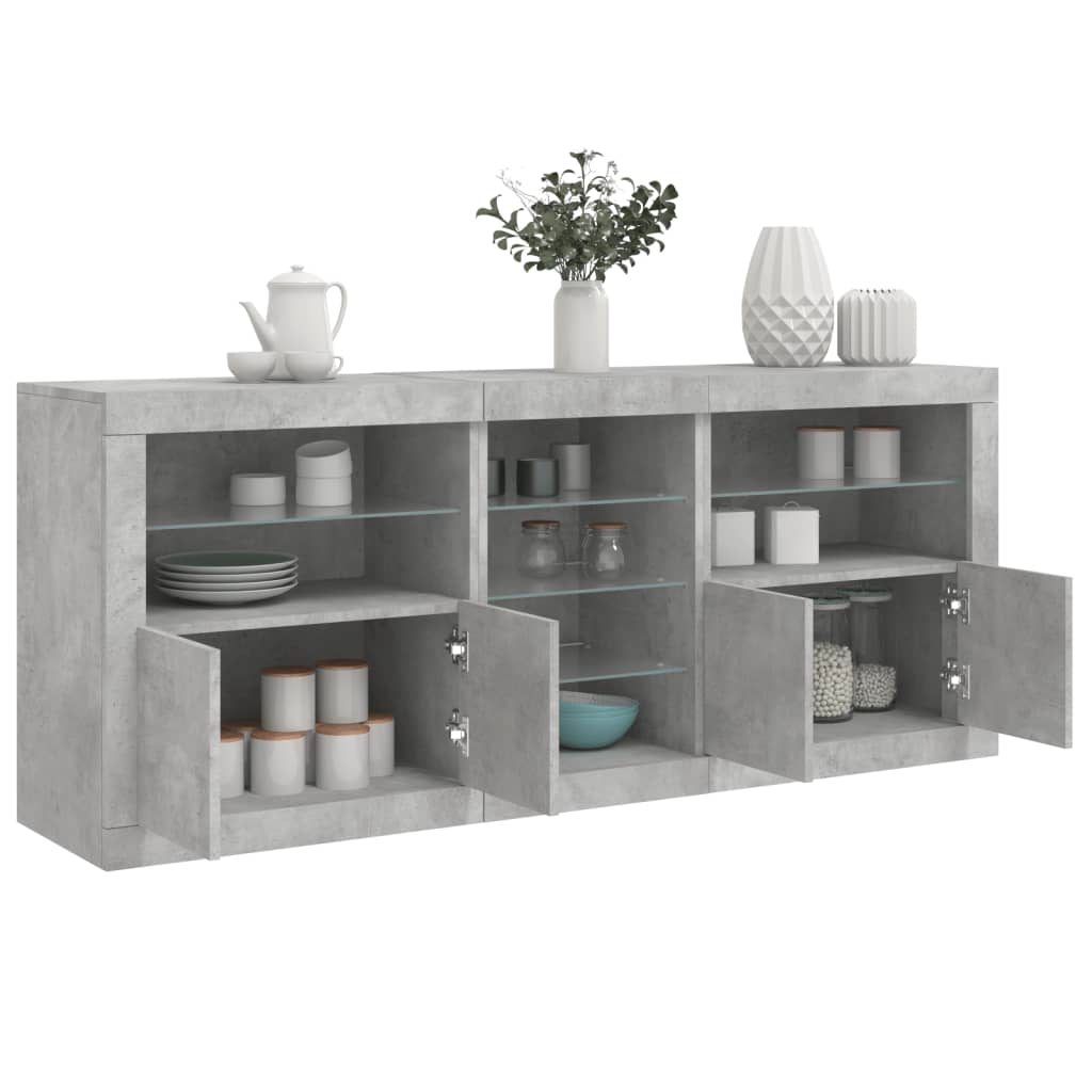 Sideboard with LED Lights Concrete Grey 162 x 37 x 67 cm