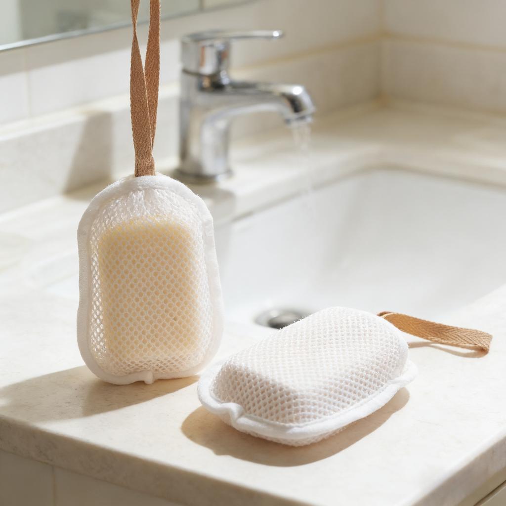 2Pcs PE Soap Exfoliating Bags - Lathering Bubble Net with Bath Flower, Home Use Scrub Pouch
