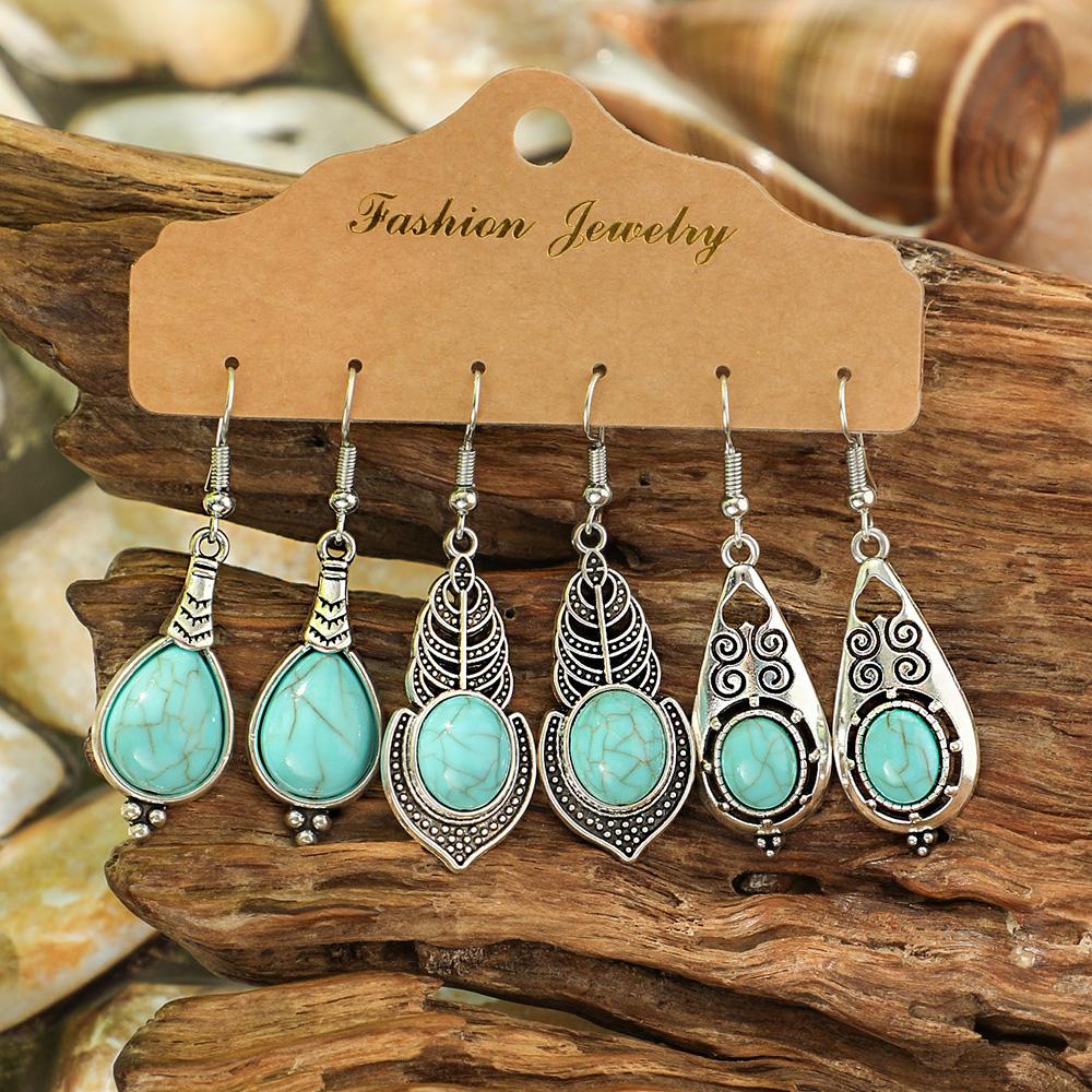 

12 пар этнических висячих серег с бирюзой, бохо, классные, для вечеринки, повседневные, изящные, шикарные, легко сочетающиеся
