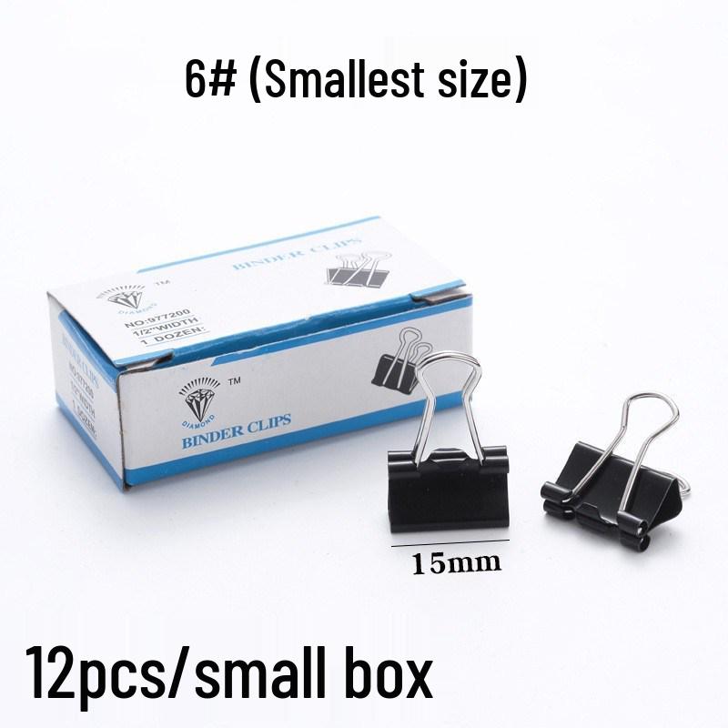 

Large Black Binder Clips for Tickets, Test Papers, and Student Use - Paper Box Packaging 15mm (12 per box) чорний