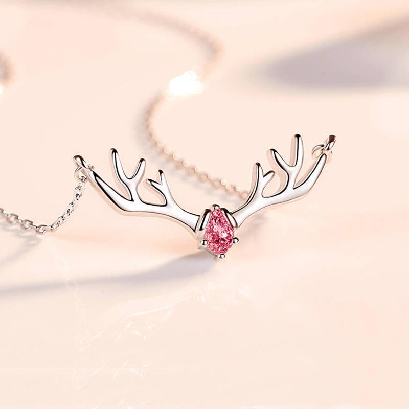 

Ожерелье из серебра 925 пробы с оленьими рогами для женщин - Корейская мода, Рождественский подарок S925 Silver розовый