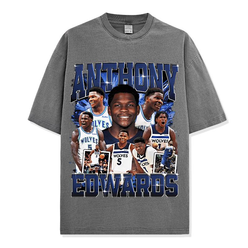 Retro Anthony Print Short Sleeve Vintage Washed Heavyweight T-Shirt
