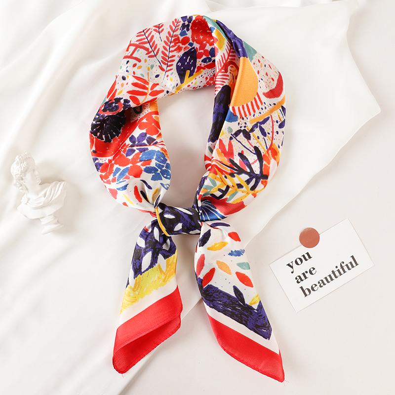Luxury Brand  Silk Square Scarf Women Cat Neck Hair Tie Band Beach Hijab Kerchief Head Headbands Bandana Female Foulard 70cm