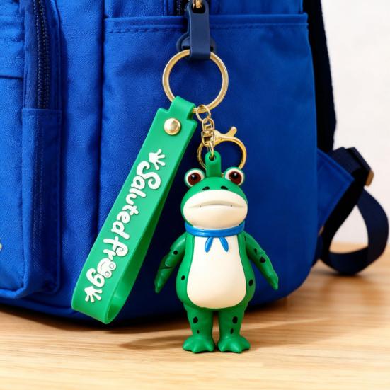 Frog Keychain Saluting Button Link Hands Realistic Texture Blue Scarf Frog Key Chain Mini Portable Lobster Clasp Backpack Pendant