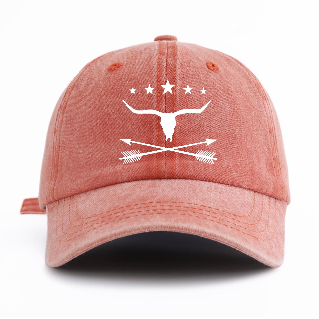 

1pc Bull Print Washed Baseball Cap for Adults,Minimalist Retro Style Casual Soft Adjustable Dad Hat, Perfect As Gift помаранчевий