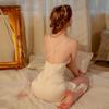 Nightgown Suit Women's Relaxed Wear Solid Color Satin Deep V Sexy Strappy Breast Pad Soft Nightgown for Women's