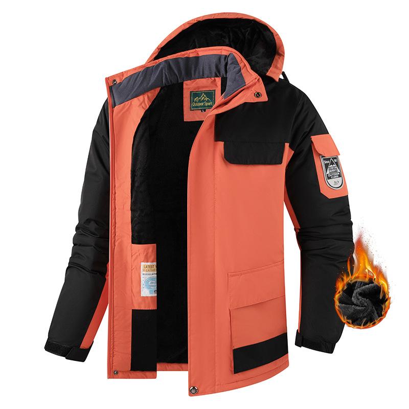 Warme Baumwolljacke für Herren mit zusätzlichem Fleece und dicke Jacke für Herren Outdoor Übergröße Kapuzenjacke, dickes Design