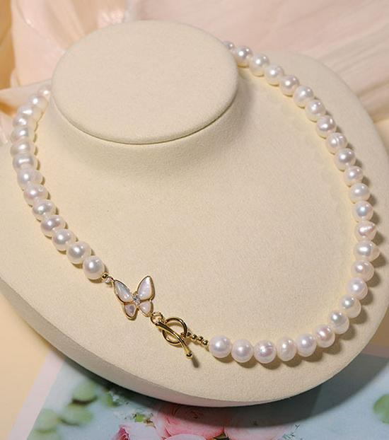 Zhuji Süßwasserperlen-Halskettenset für Damen - Echte Perlen Schlüsselbeinkette - Muttertagsgeschenk