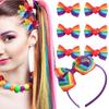 Not Harm Rainbow Hair Clips Elastic Ribbon Hair Band Birthday Gifts Rainbow Hair Bow Ties  Holiday