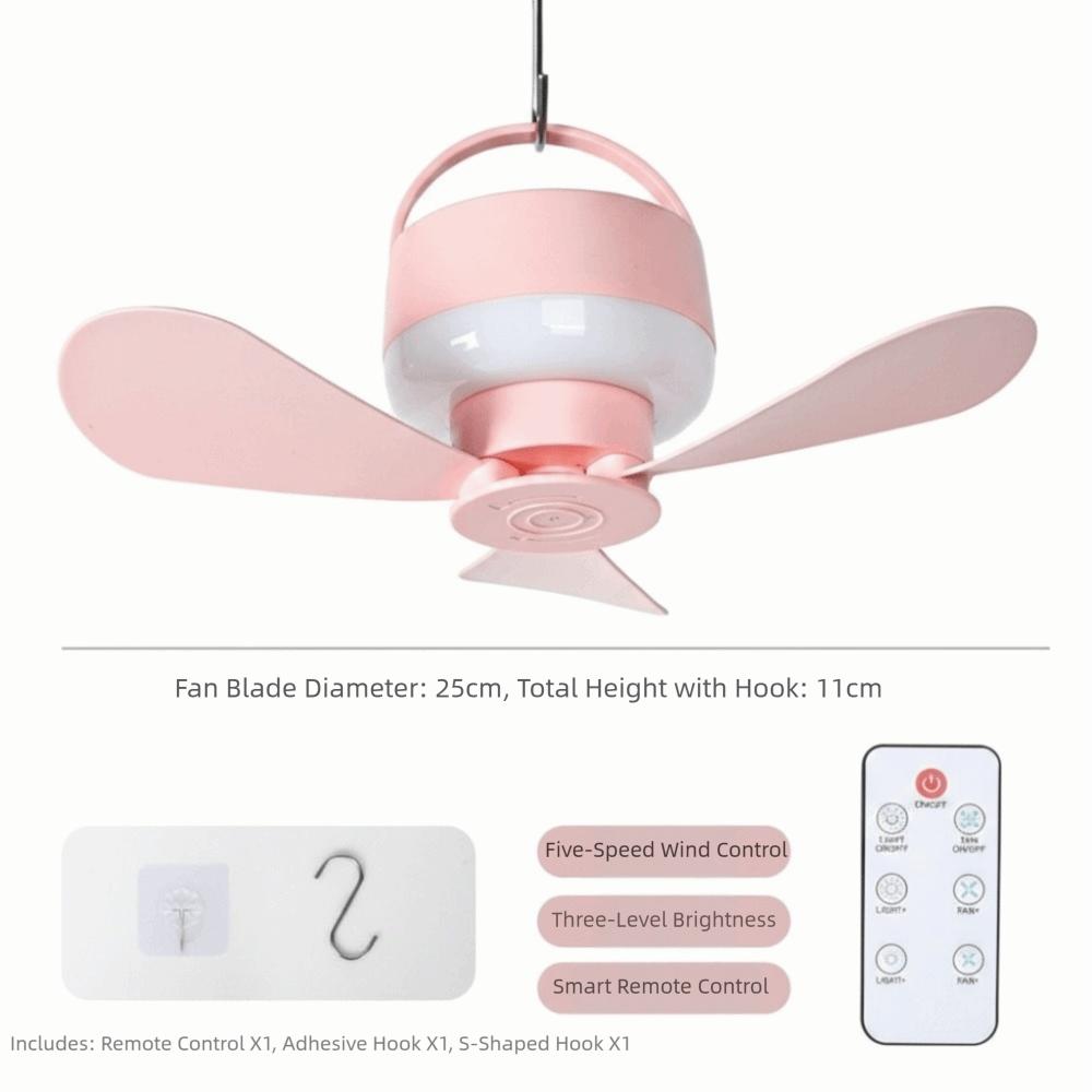 Silent Operation USB Rechargeable Fan LED Light Hanging Fan Light Outdoor Camping