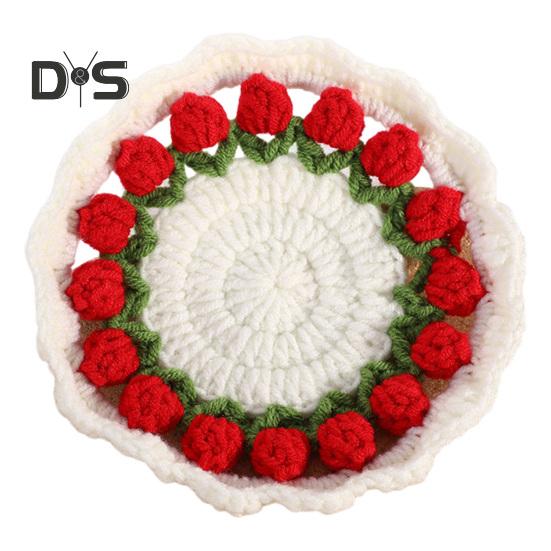 

Подставка под стакан в виде тюльпана, связанная крючком. Подставки для чашек с цветами ручной работы для кофе и чая. Многоцелевой декор для домашнего бара и креативный подарок на новоселье, дни рождения. красный