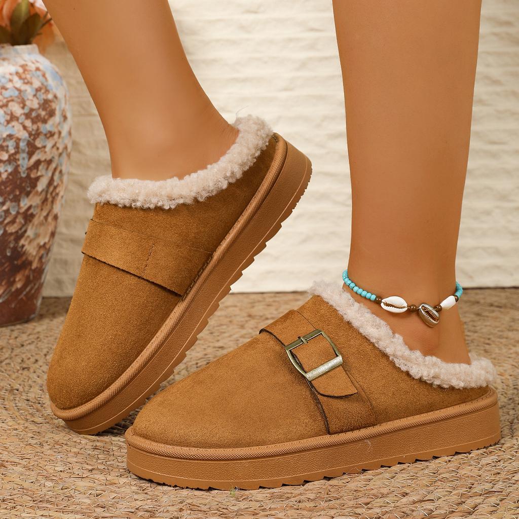 Thick-soled snow boots wish Amazon autumn new velvet bag head empty cotton shoes women's warm belt buckle