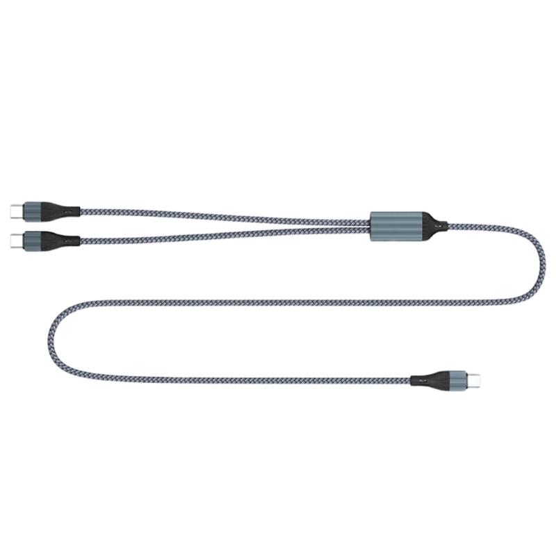 

100W Type C Cable Nylon Braid Cord 1 to 2 Splitter Cord Simultaneous Charging Line For 2 Devices Flexible 1