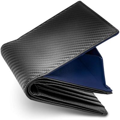 Number7 Bifold Carbon with Exterior Coin Compact Design Men's Wallet, Leather, Pocket, (Navy)