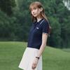 Fila Original Fashion Simple Classic Retro Casual Elegant Versatile Comfortable Woven Short Sleeve Polo Knit Top Women Tops Starry-Blue F51W629401FNV