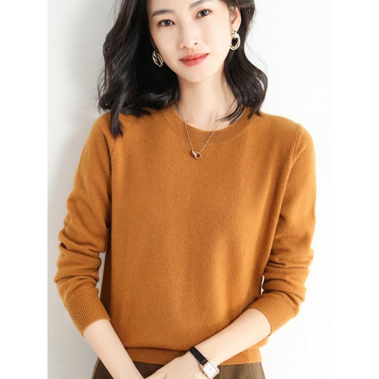 

GMXIA Осень-зима свитер женский тонкий однотонный свитер с длинным рукавом круглый вырез с коротким низом XXL