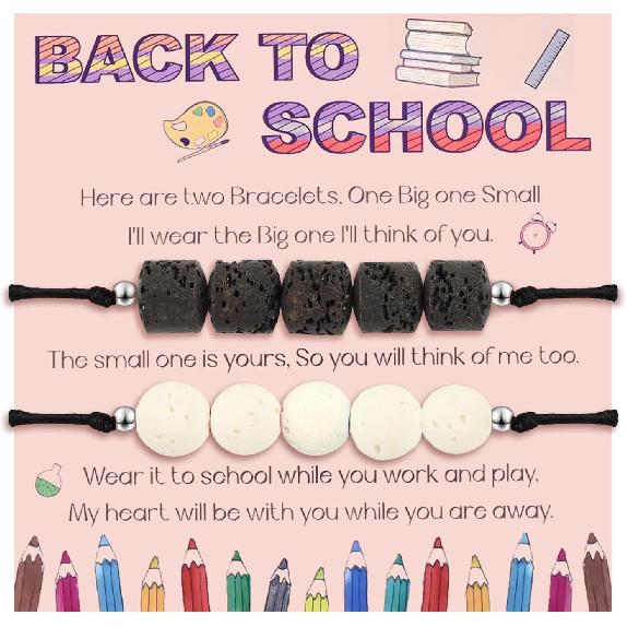 First Day of School Gift for Mama and Mini,Mommy and Me,Back to School Bracelets Lava Rock Natural Stone Beads Strand Bracelet for