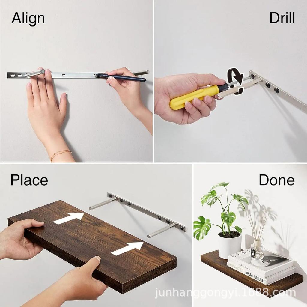 Mensola a Muro Galleggiante Senza Foratura Scaffale Portaoggetti Monopezzo per Articoli da Toeletta del Bagno, Scaffale Espositore per Bottiglie di Spezie della Cucina, Legno Massiccio Spesso 60 cm