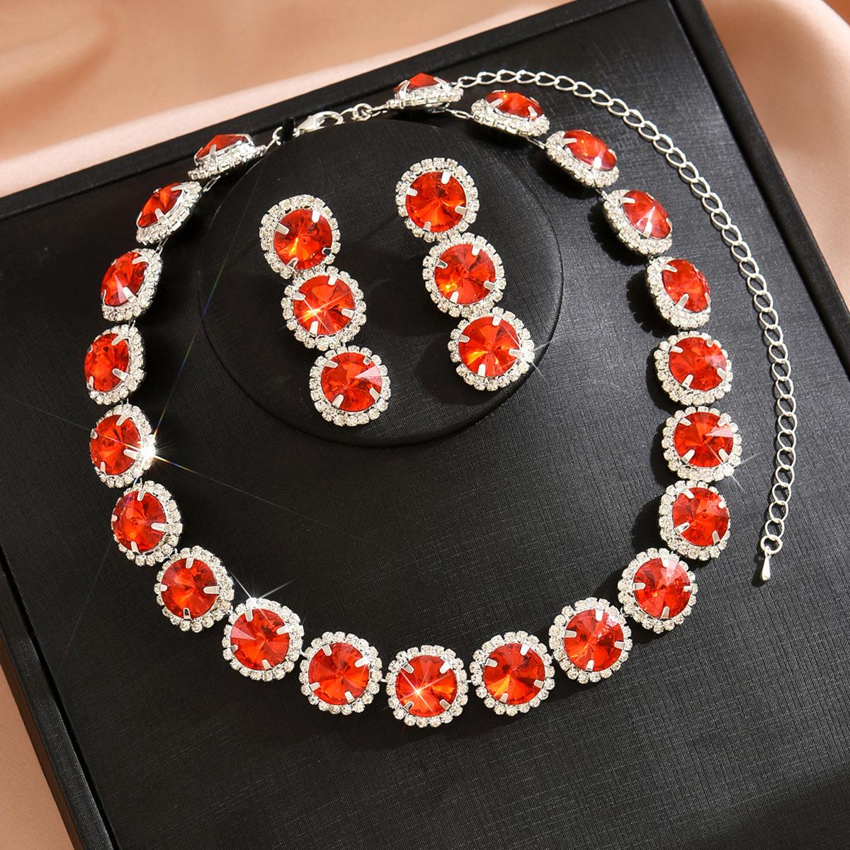 

States Popular Blue Gemstone Bridal Banquet Necklace Earrings Two-piece Set Hand Jewelry High-end Necklace Earrings Cover Chain Women 2026 45CM