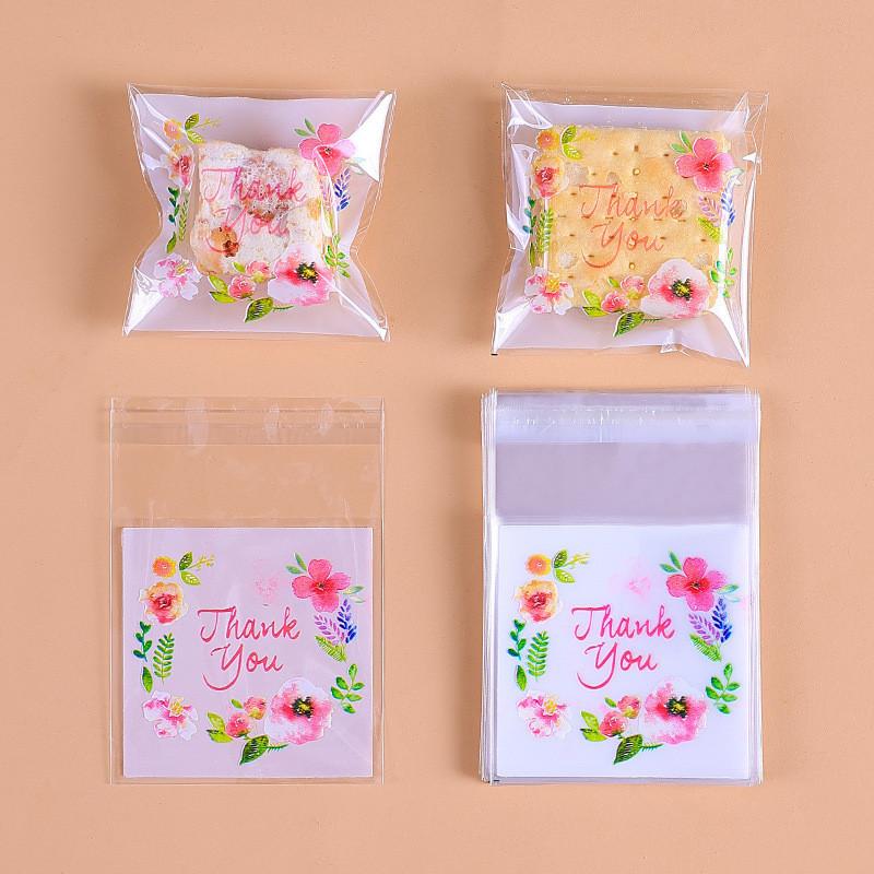 100Pcs 7x7+3cm Small Plastic Cartoon Self-Adhesive Bakery Packaging Cookie Snack Candy Bags Xmas Party Gift