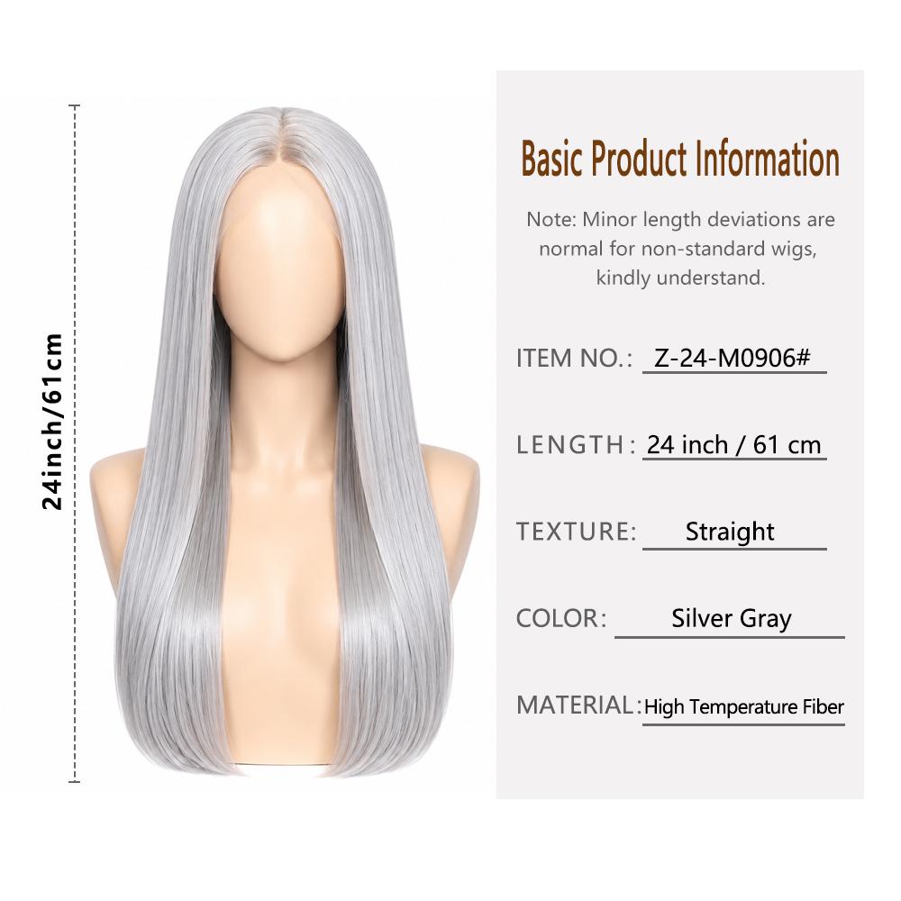 13x4 Transparente Spitze Front Silber Grau Seidig Gerade Perücke, Hitzebeständig Synthetisch Natürliche Textur für Tägliches Party Cosplay