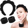 Fennec Mart Spa Headband and Wristband Set for Women Soft Face Wash Headband & Wrist Bands for Skincare, Makeup & Facial Cleansing Routine (Black)