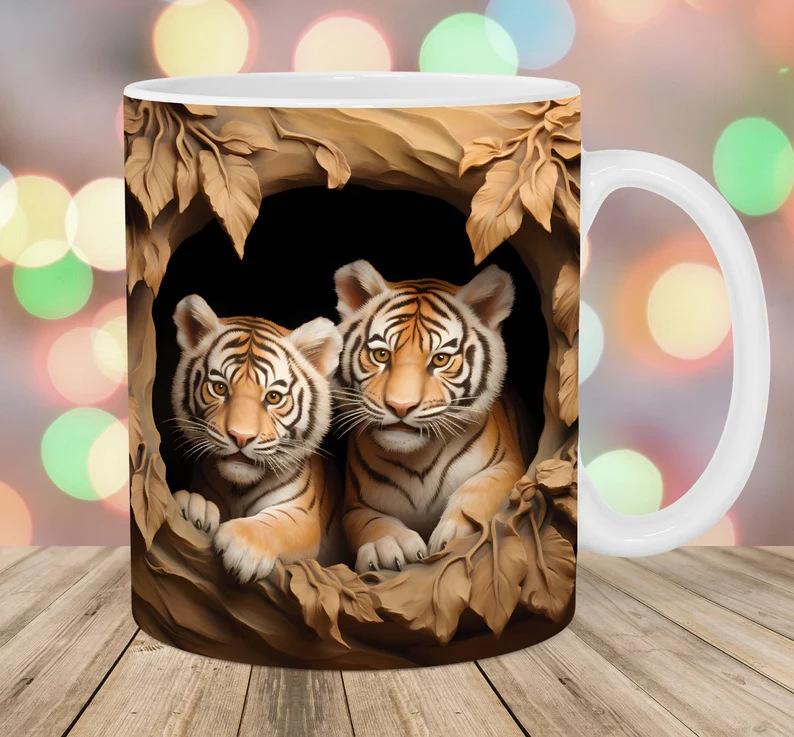 3D White Tiger Tiger Ceramic Coffee Mark Cup Tea Cup New Animal Animal New King Of The Forest