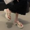 Fashion Platform slippers Women wear Summer 2024 new French cross toe high heels beach Roman sandals ultra fire flip-flops