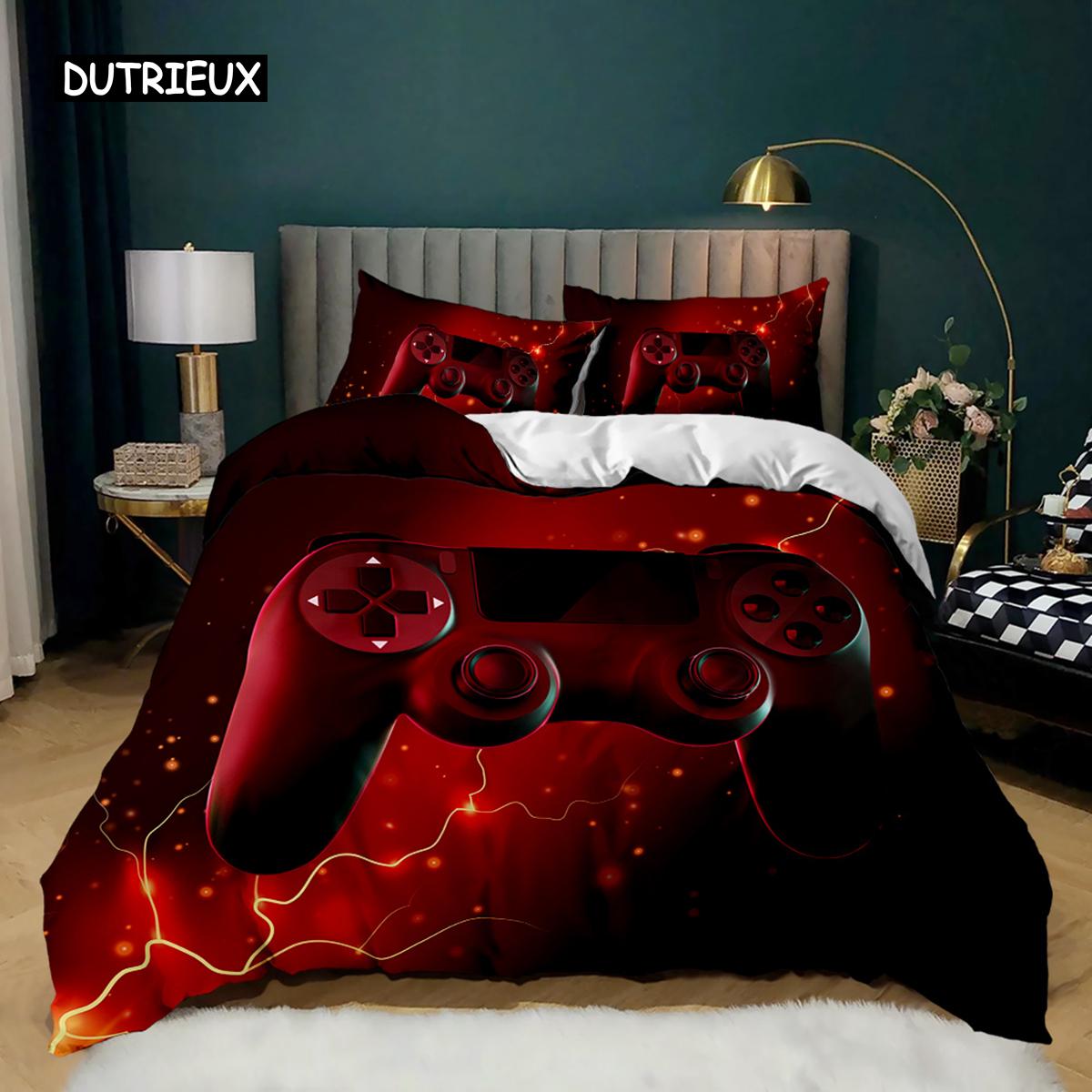 

Gamepad Bed Cover Collection Fine Microfiber Games Twin Size Bed Linen Collection Boys Player Gaming Videogame Controller American Style Comforter EU single(135x200cm)