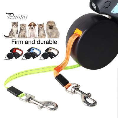 Retractable Dog Leash for 2 Dogs Nylon Traction Rope with LED Lights Ergonomic Handle Poop Bag Holder for Small Dogs