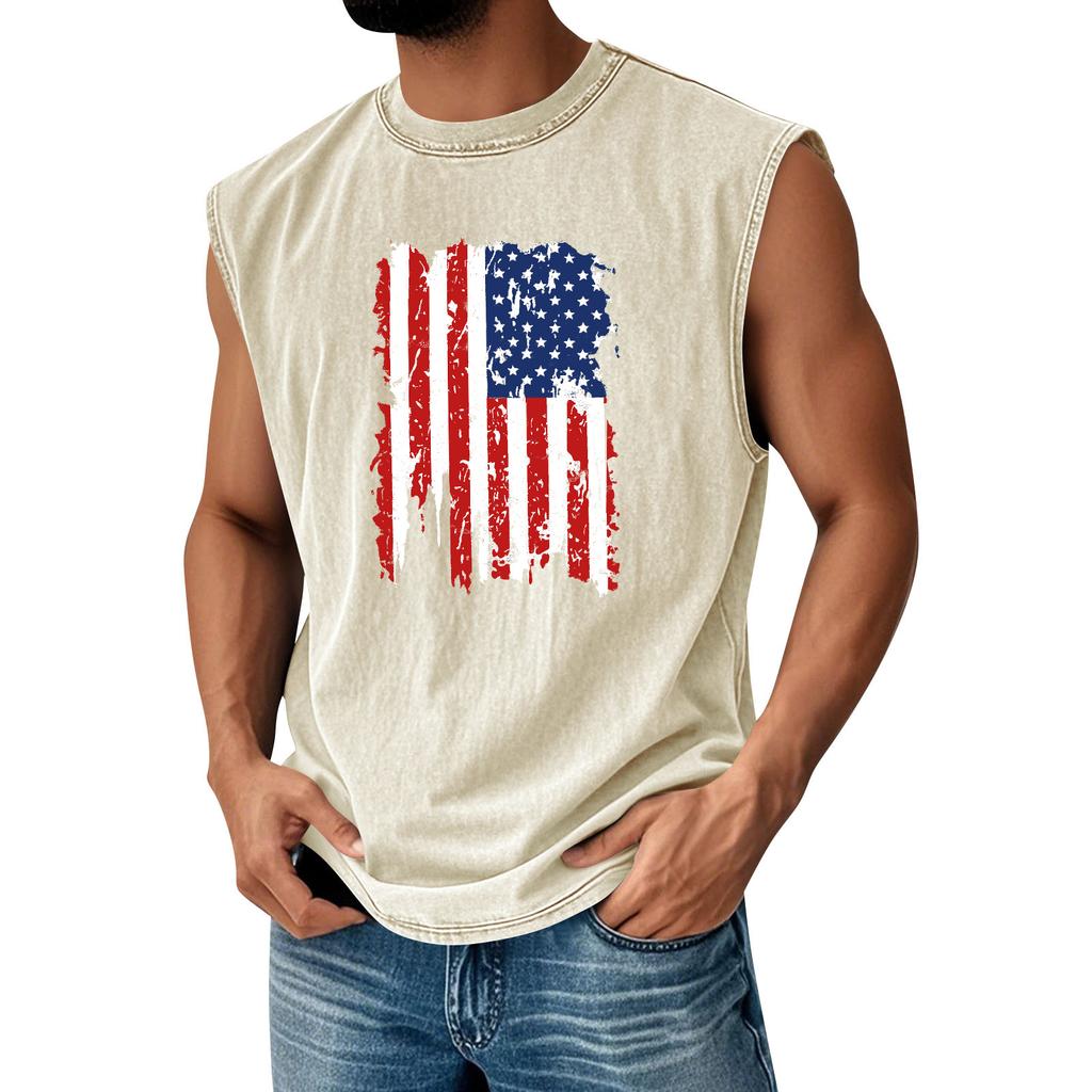 Men's Printed Round Neck Distressed Top Casual Comfort Vest