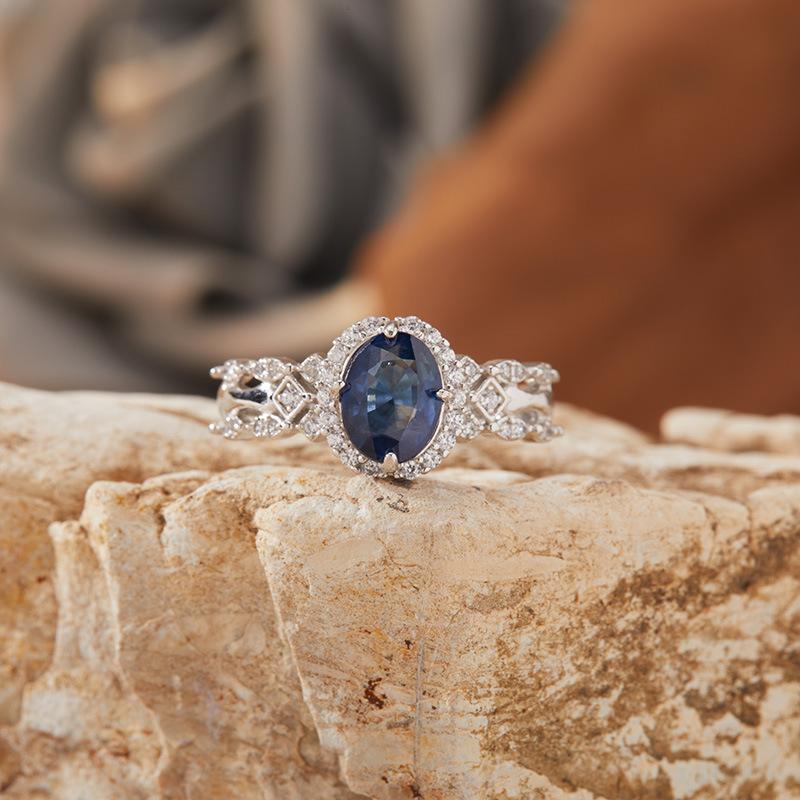 S925 Sterling Silver Natural Sapphire Ring Female Pigeon Egg Gemstone Index Finger Ring Colored Treasure