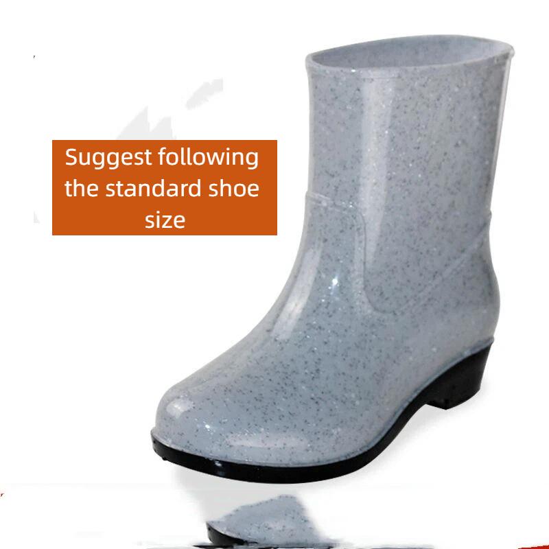 Damen Modische Rutschfeste Wasserdichte Abriebfeste Zwischensohle Regenstiefel mit Rindensehnensohle Gummischuhe