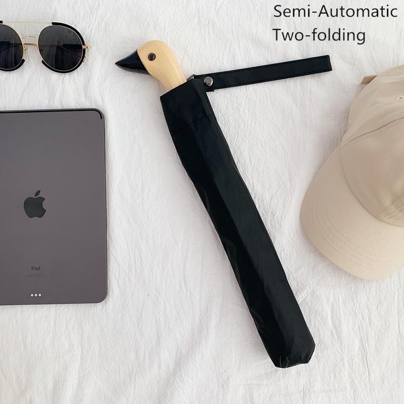 Paraguas Plegable Automático con Mango de Madera de Pato Lindo Anti-UV a Prueba de Viento Recubrimiento Negro Dama Portátil Sombrilla de Sol Paraguas Academia