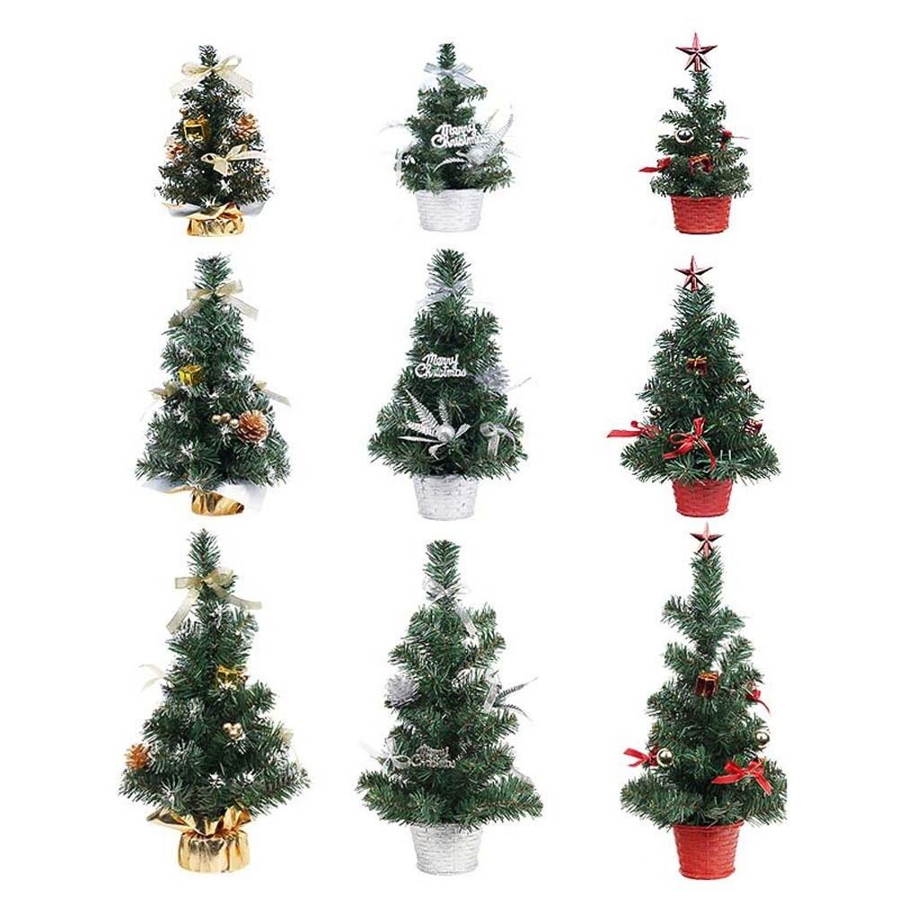Three Sizes Mini Christmas Tree Pine Needles Golden Silver Red Desktop Xmas Ornament Pre Decorated Lightweight PVC
