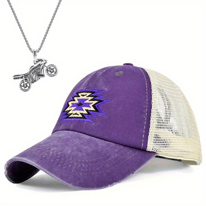 

2 шт. Мужская вышитая сетчатая кепка с вышитым хвостиком и отверстием для хвоста, вышитая бейсбольная кепка с подвеской в байкерском стиле, комплект из повседневной модной спортивной кепки с солнцезащитным козырьком для водителя грузовика фиолетовый