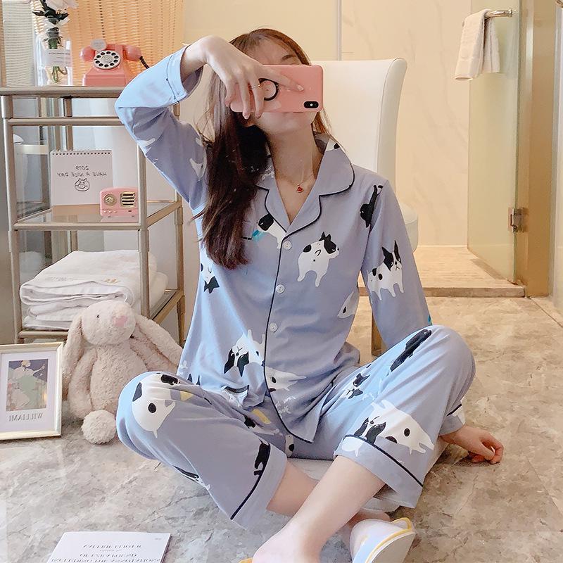 Korean Style Women's Long Sleeve Cardigan and Pajama Set for Spring, Autumn, and Winter Home Wear