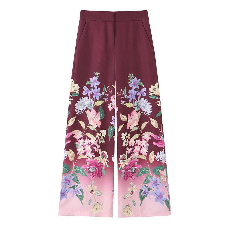 

Kaslead New Women clothes Western Style Fashion Simple Floral Print Loose Trousers 8661130 Picture Color L